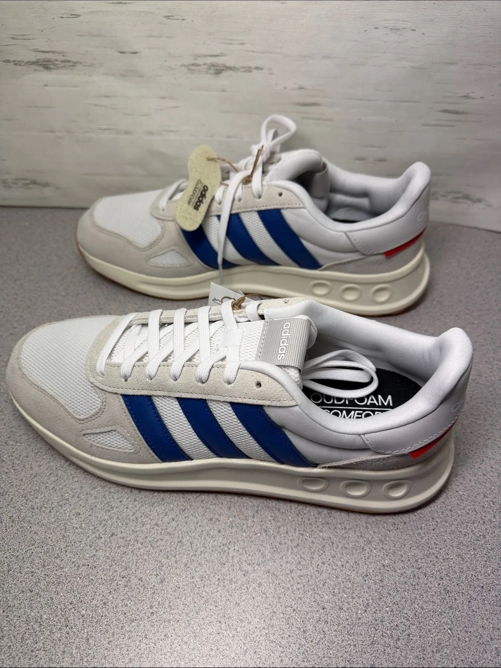 adidas White and Blue Men’s Low-Top Athletic Sneakers